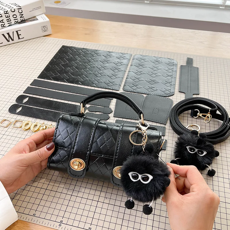DIY Handmade Women Diamond Check Pattern Shoulder Bags Solid Handbag Phone Bag Hand Stitching DIY Sewing Material for Woven Bag