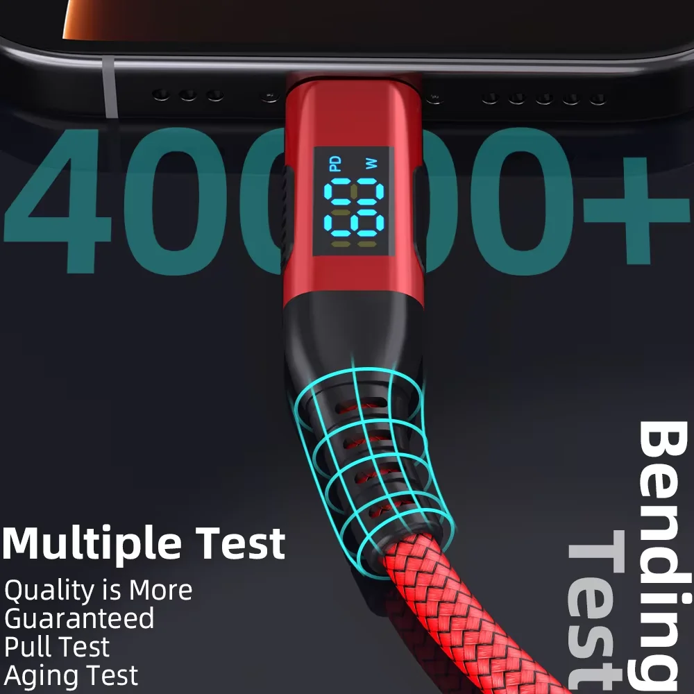 나일론 편조 1M 2M 3M USB A to C 타입 고속 충전 케이블 최대 3A, LED 디스플레이 탑재, 아이폰 15 16 아이패드 맥북용 고속 충전 지원