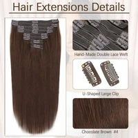 Extensions de cheveux à clipser, cheveux humains naturels, couleur naturelle # 4 extensions de cheveux à clipser brun chocolat, 8 pièces, couleur noire naturelle, 24 pouces 4