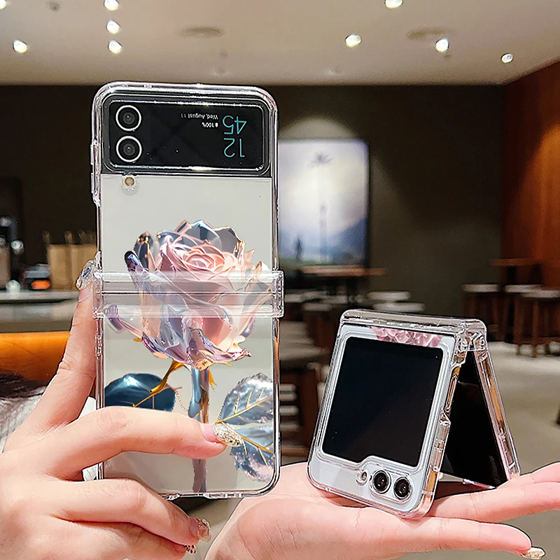 Rose Flower Pattern Clear Phone Case - Hard PC Folding Cover