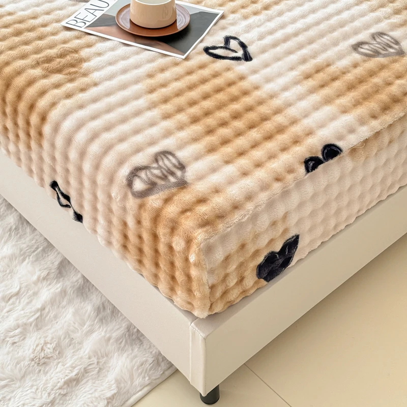 Fluffy Plush Fitted Bed Sheet Cartoon Long Hair Fleece Bed Cover for Double Bed Fundas De Colchón Winter Warm Mattress Cover 4