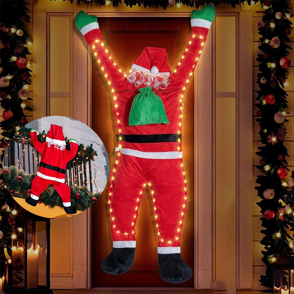 Shining Santa Claus Wall Climbing Christmas Velvet Santa Claus 1.7M Hanging Window Hanger Decor WallDoor Xmas Outdoor Chimney De