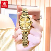 OLEVS 9977 Women's Quartz Watch Rhombus Mirror Waterproof Stainless Steel Elegant Luxury Ladies Hand Clock