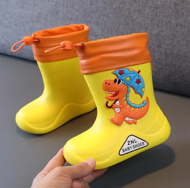 

2024 NEW Rain Boots Classic Waterproof Children Kids Rubber Boots Kids Boy Cartoon Dinosaur Water Shoes