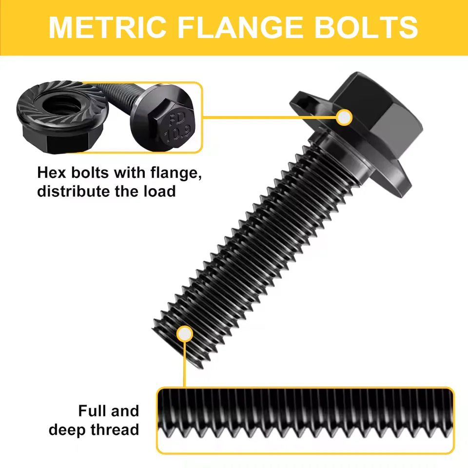 Outer Hexagon Flange Bolt Nut Screw Spring Gasket Combination Set Black Carbon Steel Screw Box Hardware 252pcs