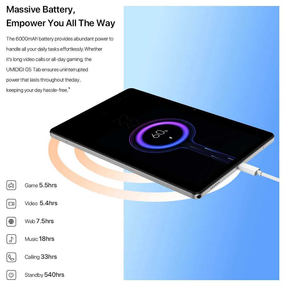 UMIDIGI G5 Tab Tablet Android 13,8GB(4+4GB Extend)RAM 128GB ROM Unisoc T606,10.1" HD 6000mAh Mega Battery AI Face Unlock 3