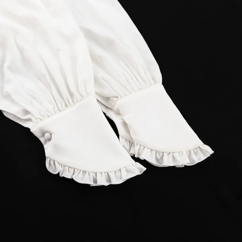 Camisas sueltas con volantes para mujer, primavera 2025, camisa blanca de cuello alto de manga larga para mujer, camisa informal de calle de gran tamaño para mujer