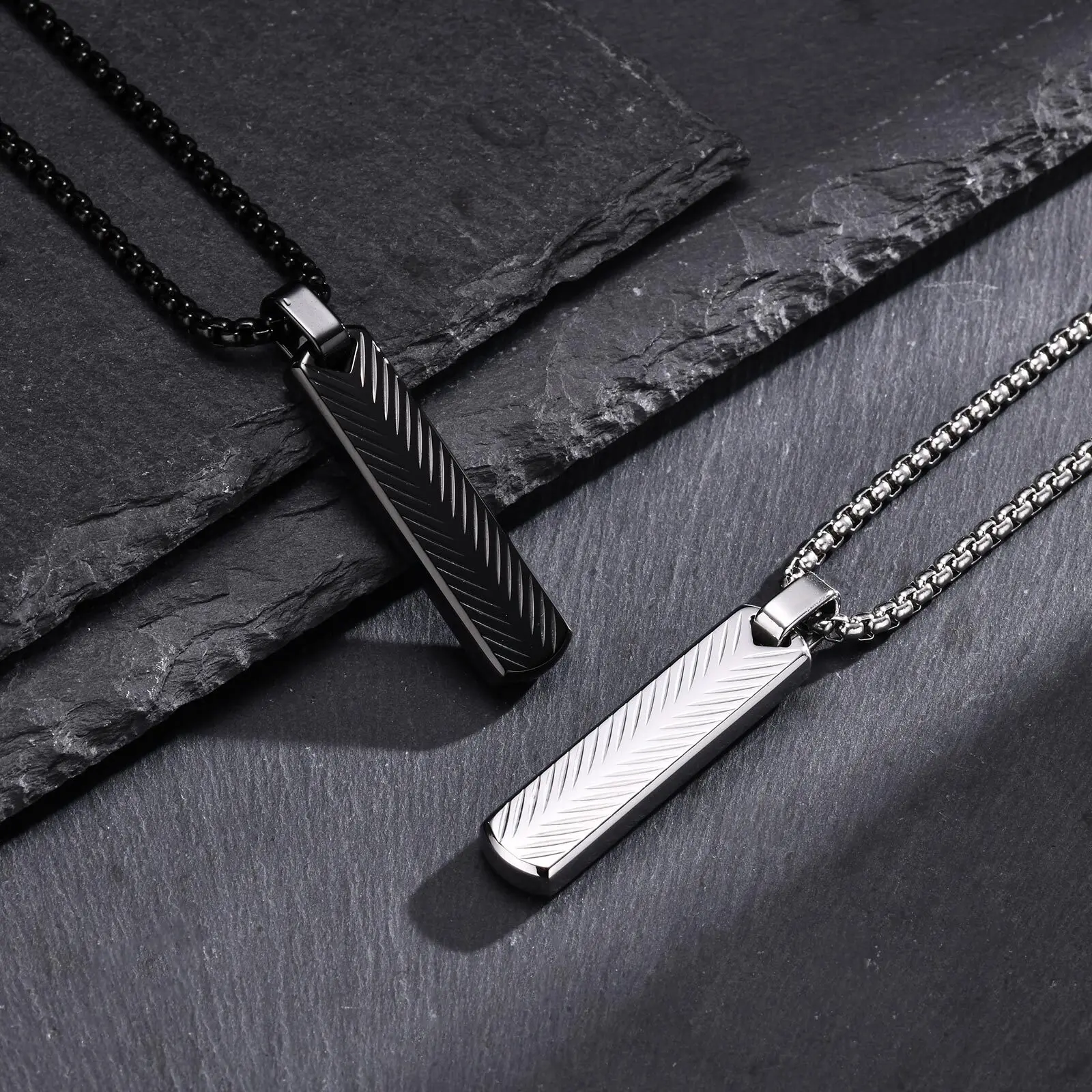 Vertical Long Bar Pendant Necklaces for Men Boys,Stainless Steel Cutting Flower Pendant Necklaces,Casual Jewelry