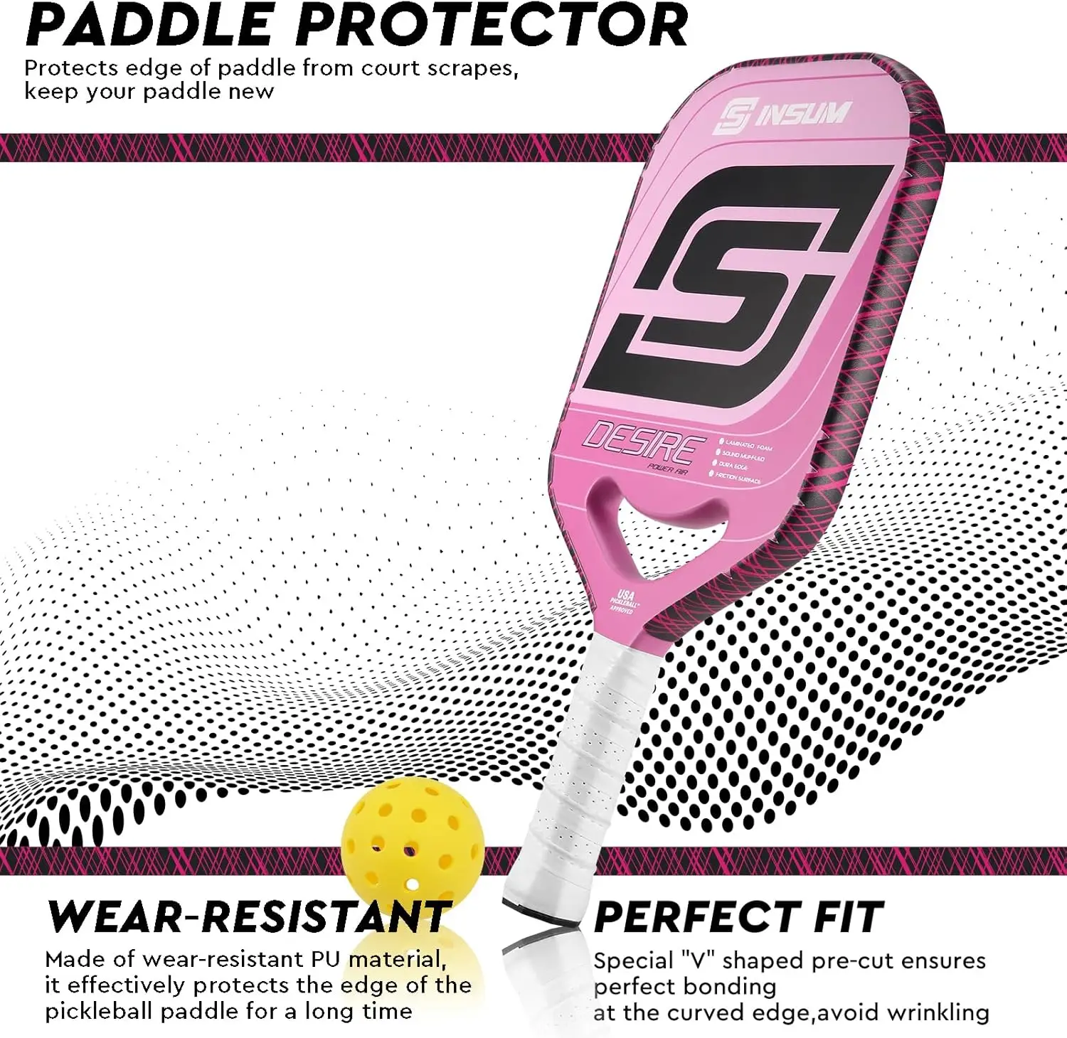 INSUM Pickleball Paddle Protection Tapes-Edge Guard Tapes, Pre-Cut V, 20/23/26mm Width Protective Tapes for All Thickness Edges