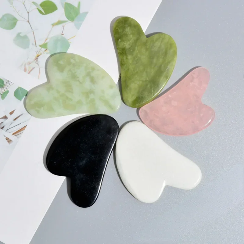 Heart-shaped Jade Gua Sha Scraping Board 5 Colors Option Black White Green Blue Gua Sha Tool Facial Massage Scraping Massager 3