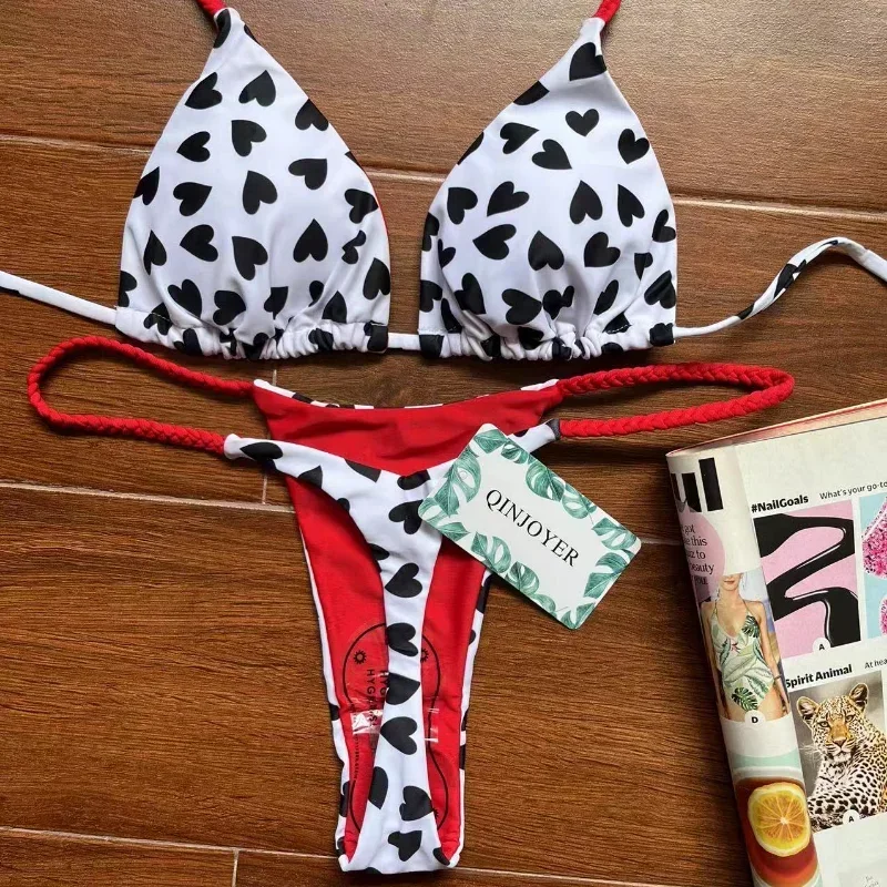 Bikini Women Cute Heart Print Swimwear Brazilian Sexy Thong Swimsuit Bathing Suits Women 2023 Biquini Beach Swim Wear Bikini Set