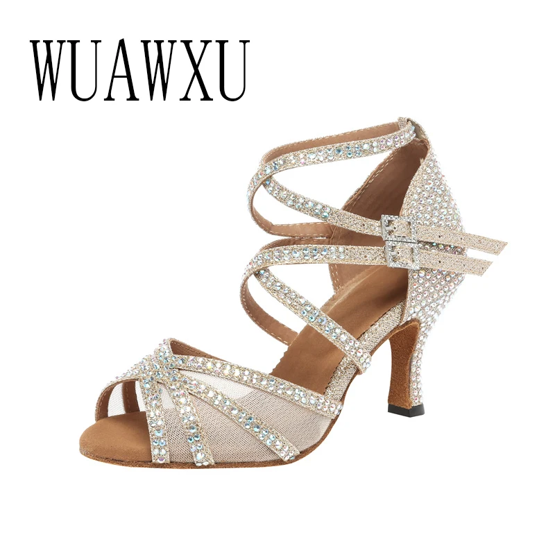 Women's Diamond-Inlaid Latin Dance Shoes for Rumba, Cha-Cha, and Modern Ballroom Performances