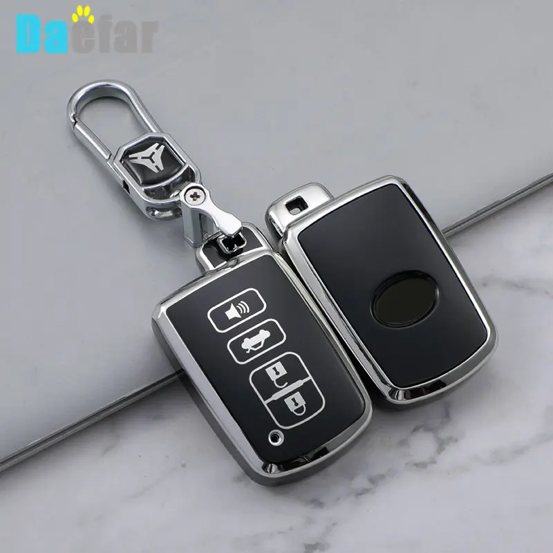 Custodia Per Chiave Auto Per Toyota Camry Corolla Rav4 Highlander Avalon 2015 - 2017 Silver Edge Smart Control Protector Shell Holder
