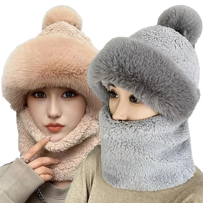 Masque de Ski à capuche pour femme, polaire, tricot avec fausse fourrure,  cagoule épaisse, pull, bonnets tricotés, nouvelle collection hiver 2022