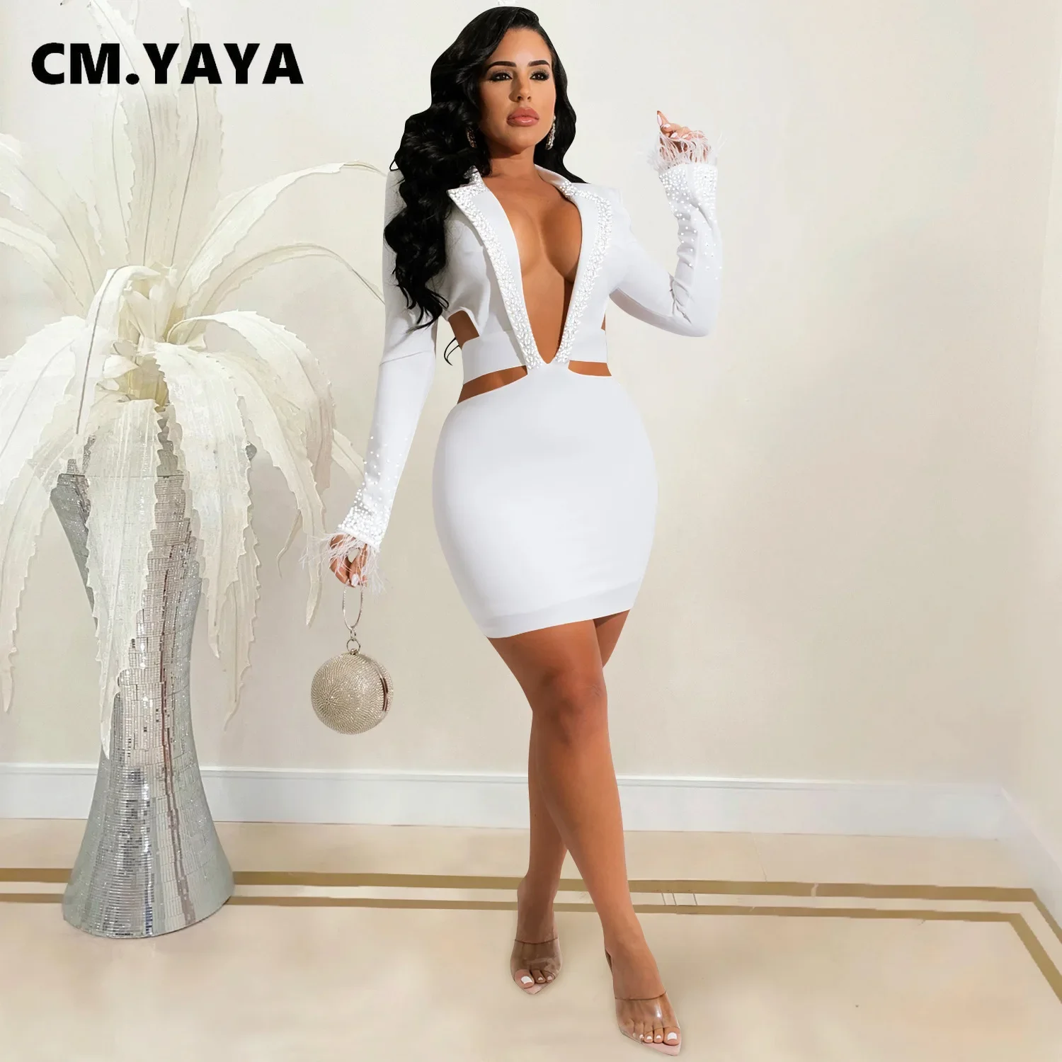 CM.YAYA Women Diamonds Hot Rhinestones Crystal One Shoulder Skew Neck  Bodycon Midi Dress Sexy Party Club Even Pencil Dresses