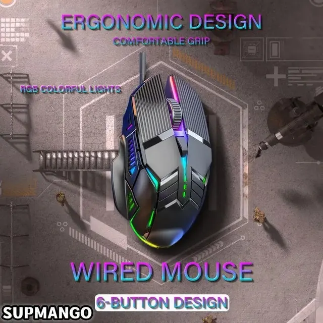 GM6 Wired Mouse RGB Mice Wired Computer Mause LED Backlit Ergonomic Gaming Mouse For Laptop PC 2