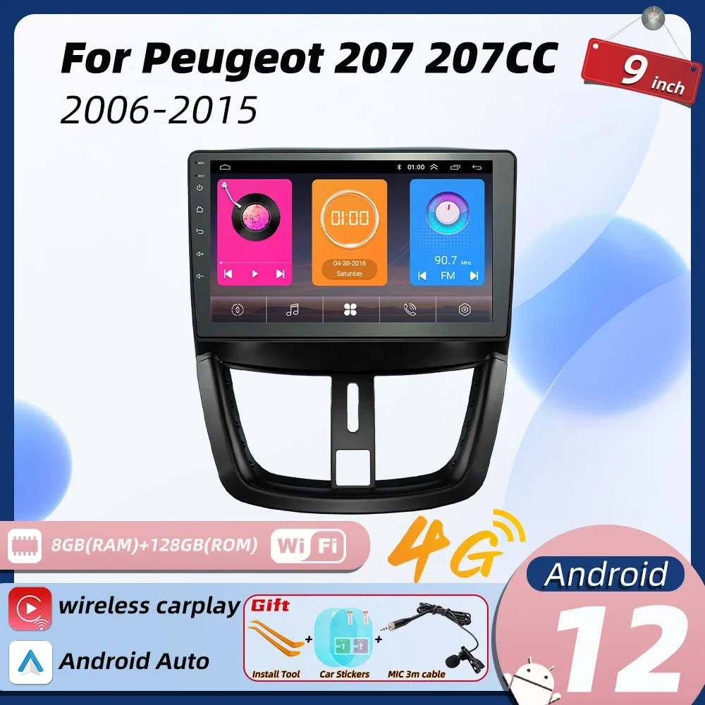 

Автомагнитола 2 Din на Android для Peugeot 207 207CC 2006-2015, автомобильная стереосистема 9 дюймов с GPS-навигацией, мультимедийный аудиоплеер, автомагнитола