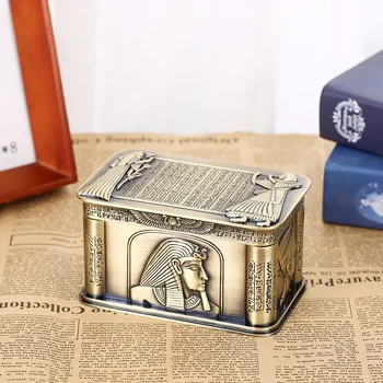 Vintage Egypt Pharaoh Metal Relief Jewelry Box Egyptian Gift Storage Case Home Art Craft Decoration Organizer Casket Chest