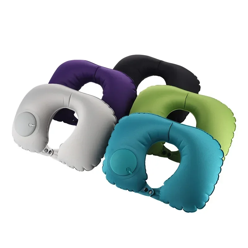 U-Shape Travel Pillow Automatic Air Inflatable Airplane Car Pillows Ring Pillow Folding Press Type Bed Pillows Neck Cushion 2 5