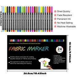 Vibrant Permanent Fabric Markers Set - 24 Waterproof & Washable Colors for Clothing & Accessories (24 Colors)