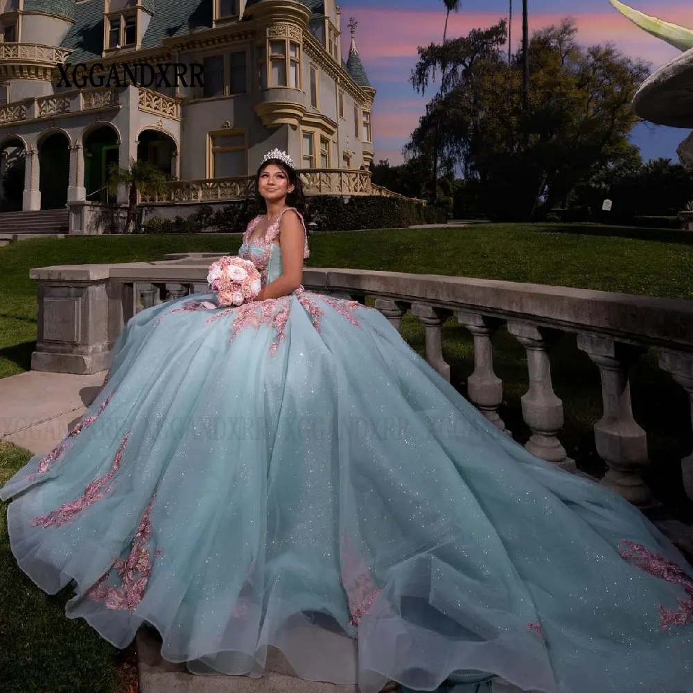 

Elegant Aqua Ball Gown Quinceanera Dress 2024 Off Shoulder Sweet 15 16 Birthday Party Prom Formal Occasion Vestidos De XV Años