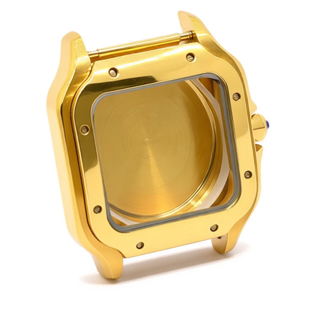 Golden Stainless Steel Waterproof Watch Case and Strap for 38MM Square Men's Watch