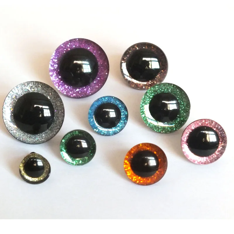 20개 12mm/14mm/16mm/20mm/25mm 투명 사다리꼴 플라스틱 안전 장난감 눈 + 반짝이 부직포-크기 및 색상 선택 가능