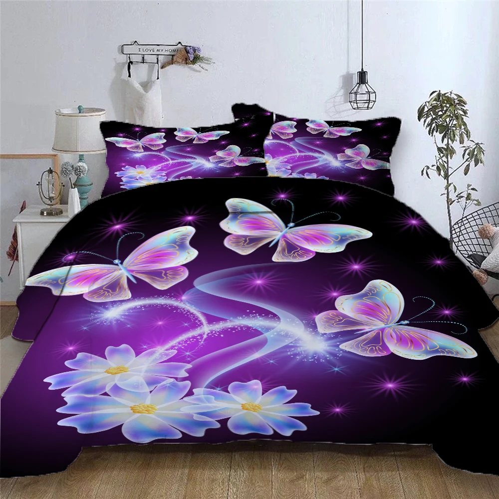 3d Fantasy Flying Butterflies Bedding Set Flowers Duvet Covet with Pillowcase Butterdly Comforter Cover Home Twin Queen King