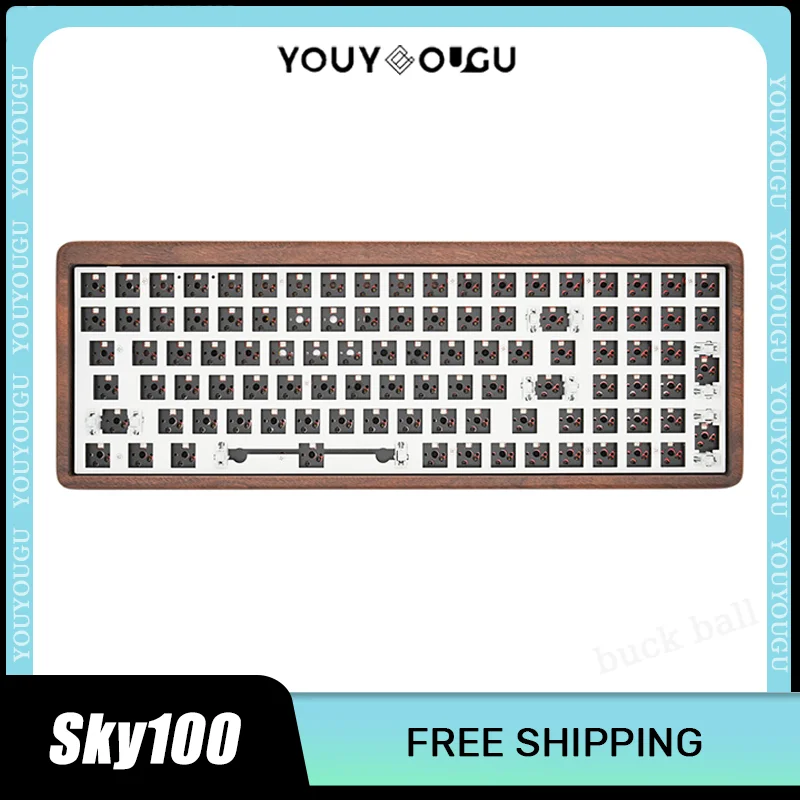 

Механическая клавиатура Ganss Sky100 ореховая, 100 клавиш, игровой брикет, 2 режима, RGB, пользовательская, легкая, игровая, горячая замена, деревянная клавиатура