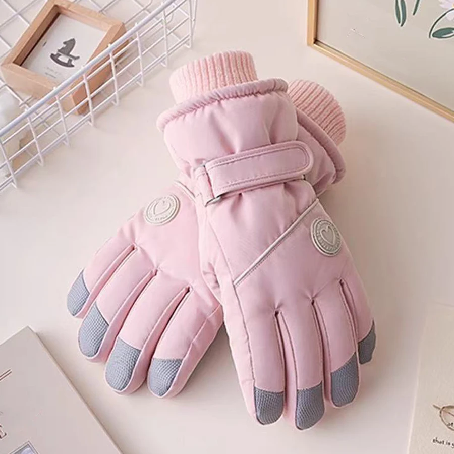 Gants de ski d'hiver pour écran tactile pour femmes, boucle anti-perte, gants d'équitation chauds et épais anti-froid pour l'extérieur