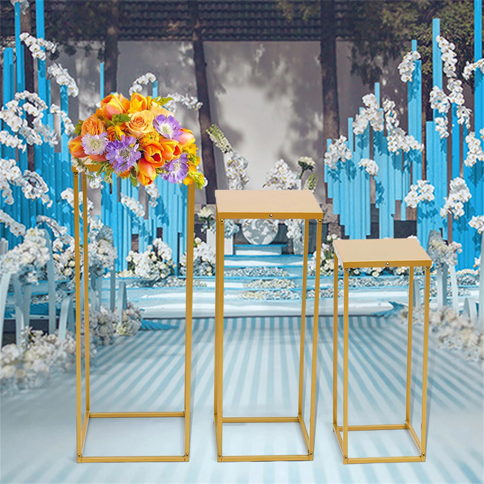 Set Di 3 Colonnine Portavaso In Metallo Bianco - 61cm, 66cm, 71cm - Per Terrazzo E Giardino - Foto 4