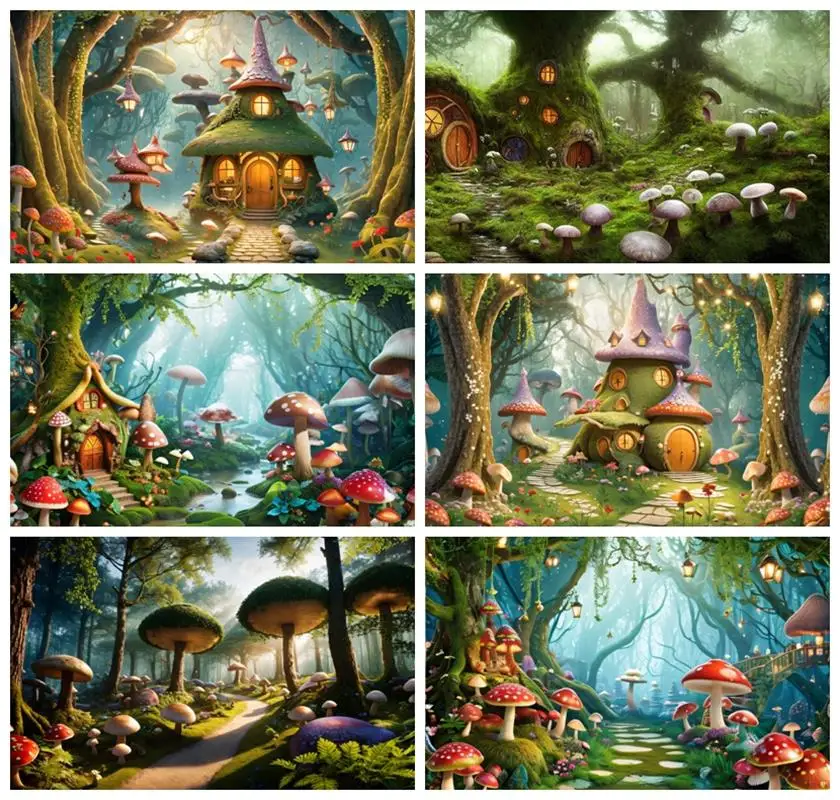 Fond de forêt de champignons fantastiques Laeacco