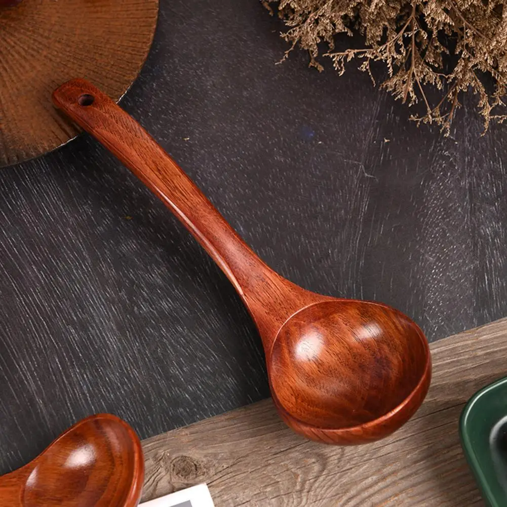 Heat-Resistant Soup Serving Ladle Anti-scald Handle Wood Cooking Utensils Soup Spoon Kitchen Tool