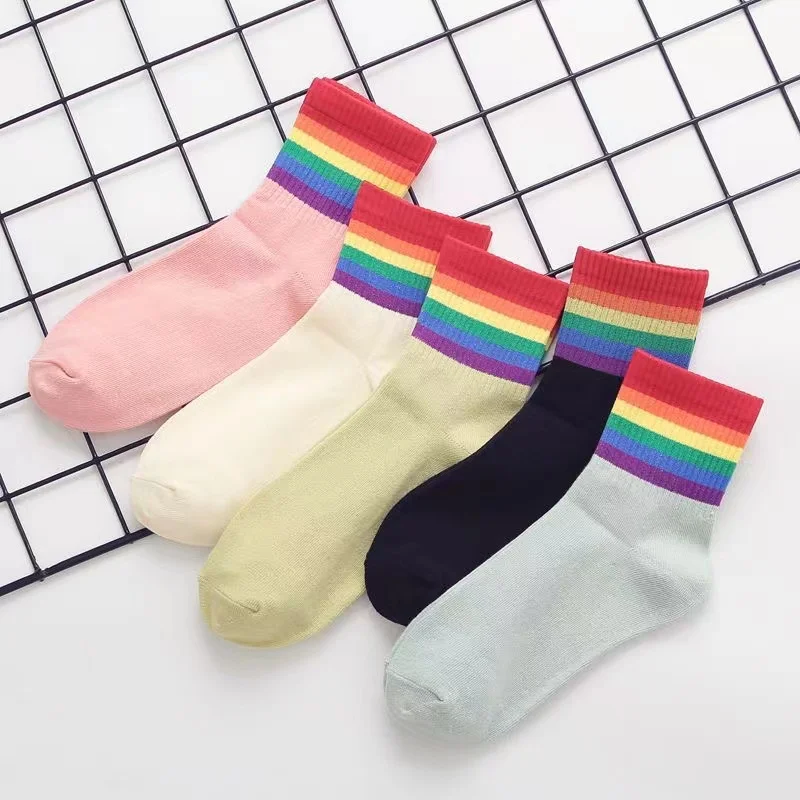 5 Paare/los Damenmode Baumwollsocken Niedliche Happy Crew Socken für Damen Skateboard Sport Baumwollsocken – Detail 37