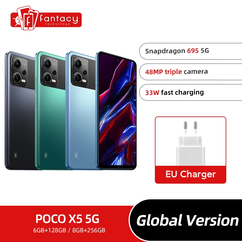 Global Version POCO X5 5G 128GB/256GB Cellphone 120Hz AMOLED DotDisplay  Snapdragon 695 NFC 33W Fast Charging 48MP Camera - AliExpress