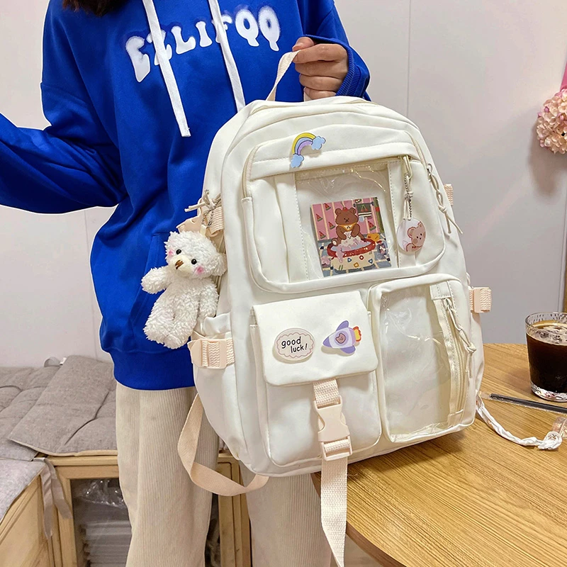 

NEW Cute Women Backpacks Waterproof Multi-Pocket Nylon School Backpack for Student Female Girls Kawaii Laptop Book Pack Mochilas