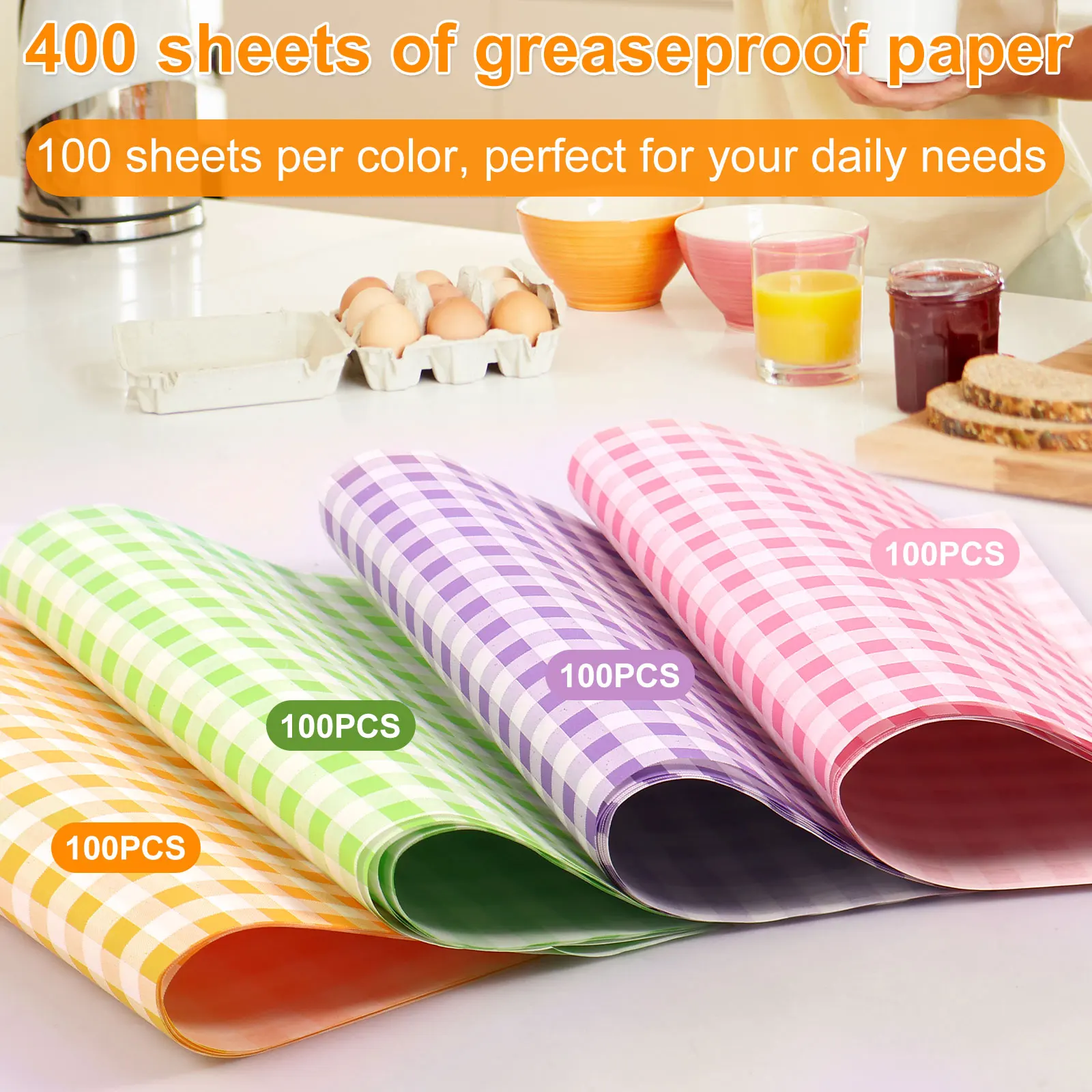 400Pcs Greaseproof Paper Liners Sandwich Wrapping Paper 4 Colors Wax Sheets for BBQ Picnic Festival Party Fast Food parchment baking paper