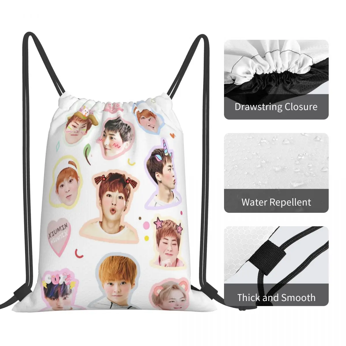 Xiumin Exo Kiyowo Drawstring Bag Backpack fitness school hiking gym storage backpack