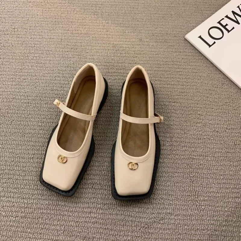 

Женские туфли с квадратным носком, Туфли Мэри Джейн с закрытым носком, модные удобные универсальные туфли в стиле ретро на плоской подошве