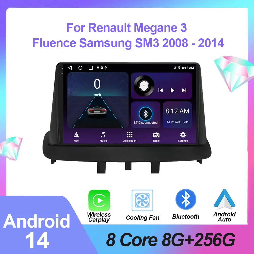 

Android 13 Navi GPS автомобильный радиоприемник для Renault Megane 3 Fluence Samsung SM3 2008 - 2014 мультимедийный беспроводной Carplay Авто QLED DSP FM