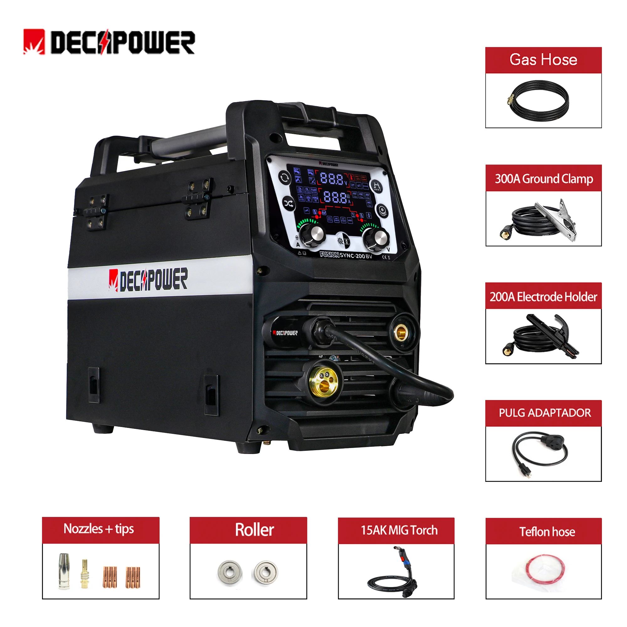DECAPOWER SYNCMIG 200 dual voltage MIG MAG MMA LIFT TIG 4 IN 1 Welder Gas Gasless welding machine 2