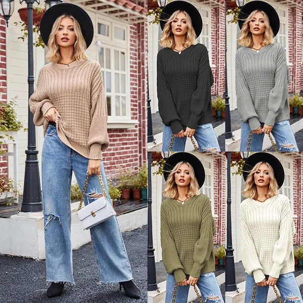 

Solid Loose Pullover Sweater Women's 2023 Autumn/Winter European and American Fashion Round Neck Women's Knit
