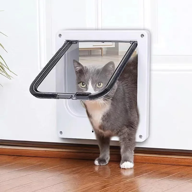 Cat Door Pet Door Dog Cat Flap Door With 4 Way Security Pet Door With Controllable Access Direction Small Cat ABS Plastic Gates Doors Pet Supplies