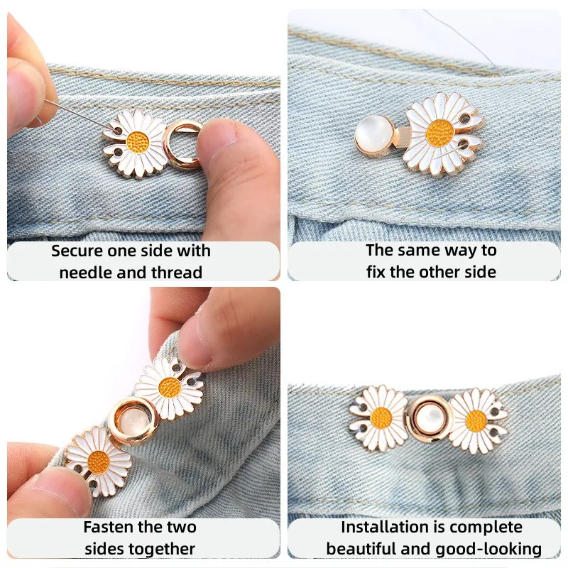 4/2/1PC Reusable Metal Buttons Pearl Snap Fastener Pants Pin Retractable Button Sewing-on Buckles Jeans Perfect Fit Reduce Waist 5