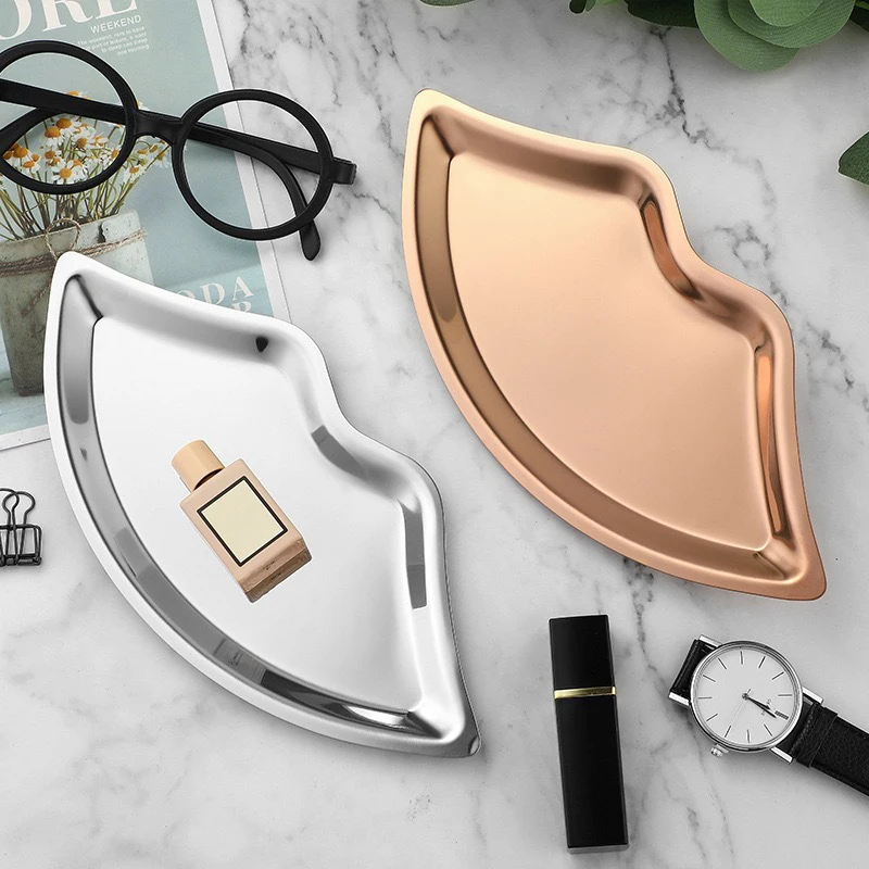 Stainless Steel Lip Shaped Jewelry Tray Home Cosmetics Metal Tray Female Jewelry Storage Tray Decorative New 4
