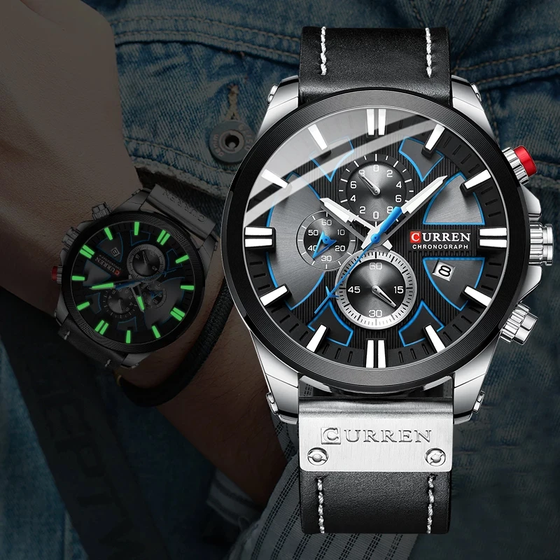 Curren Marca Cronógrafo Esportes Relógio Masculino Relógio de Quartzo Relógio de Couro Masculino Relógio Luminoso Calendário Relógio Relógio Masculino - Image 6
