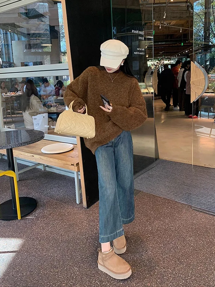 임산부용 스트레이트 와이드 레그 9부 루즈핏 편안한 스트레치 데님 봄 가을 겨울 캐주얼 복부지원 청바지