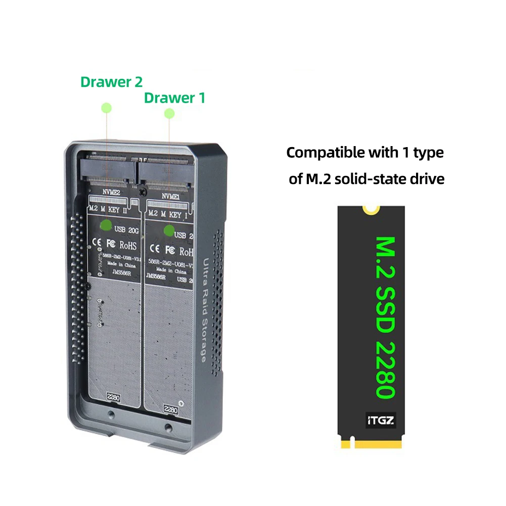 M.2 NVME SSD RAID   HDD ָ Ʈ ̽, ϵ ũ ڽ   ϵ ̺ Ŭ, PC M Ű USB3.2 Gen2, 20Gbps