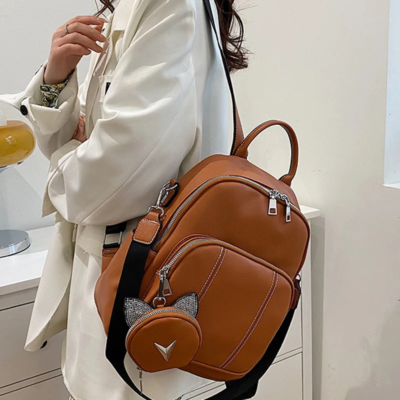 Fashion Leather Backpack Women Luxury New Designer Kawaii Backpack