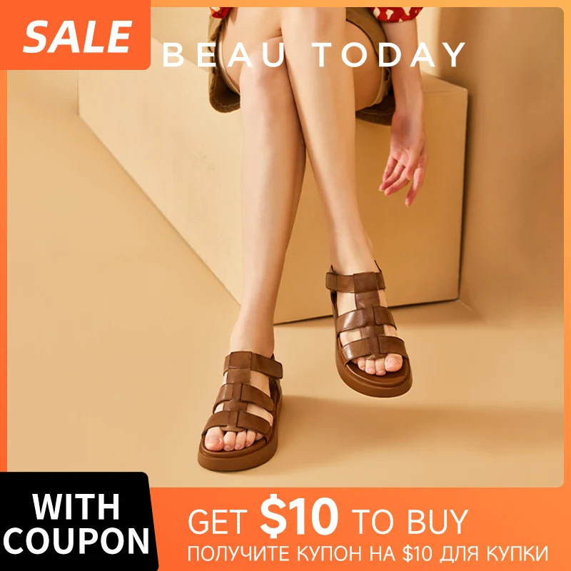 BeautodaySandalsWomenGenuineCowLeatherOpenToeSolidColorAnkle